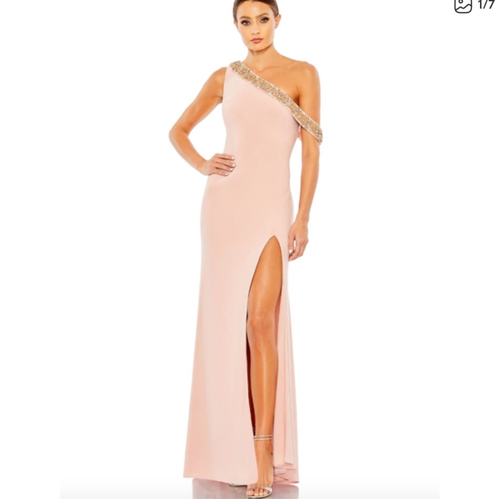MAC DUGGAL Dress Size 12 Evening Gown Sequin Pink NEW Beaded Collar Jersey